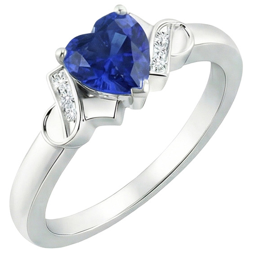 Anello da donna con diamante. cuore. blu. zaffiro. oro. amore. gioielli. 3.25 carati