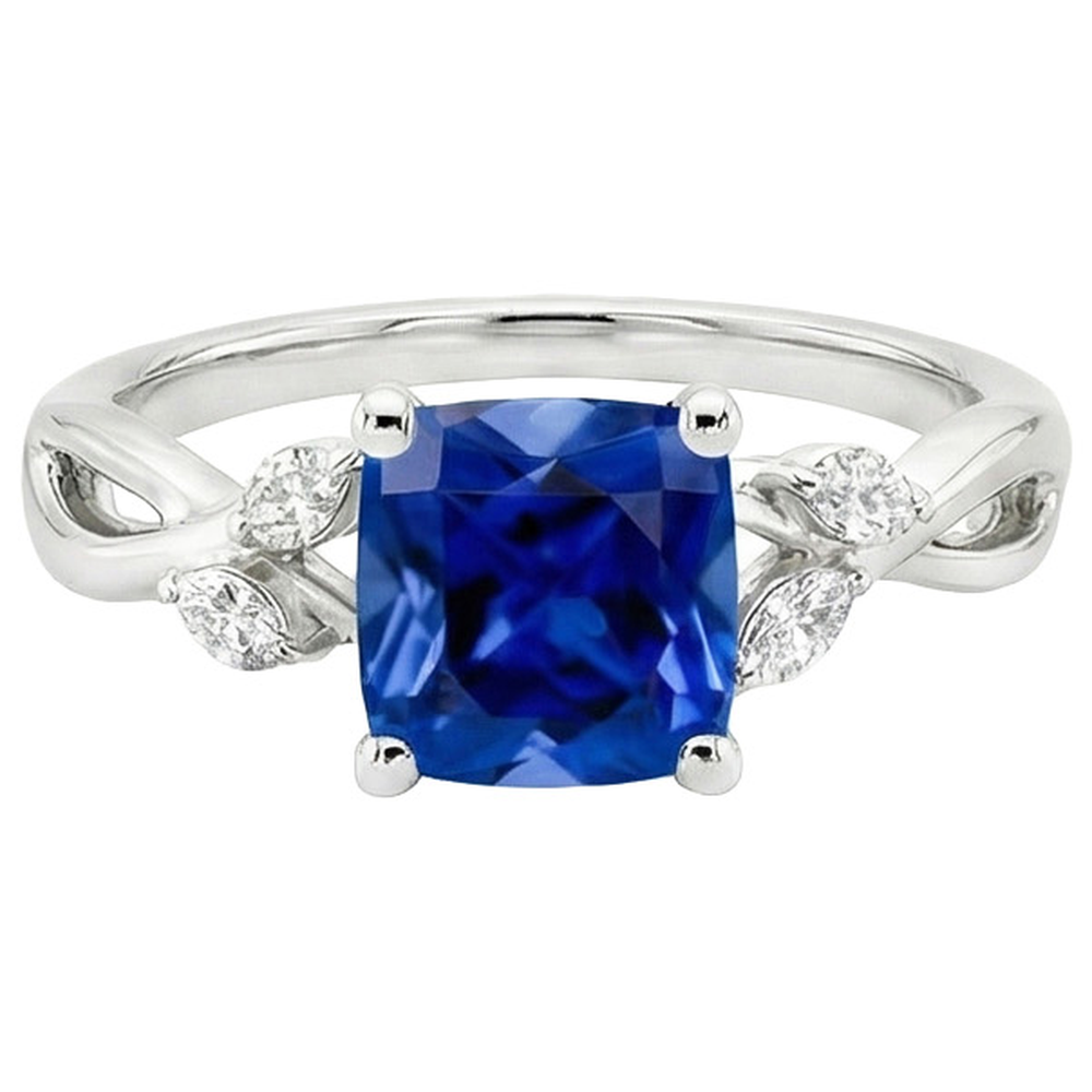 Anello da donna con diamante marquise e cuscino zaffiro Five Stone 2.75 carati