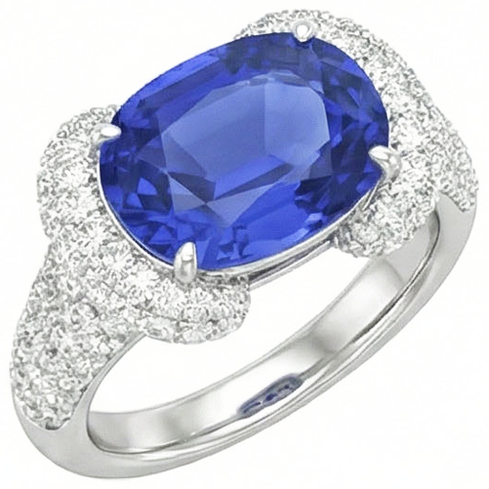 Anello da donna con diamante ovale blu zaffiro 4 carati oro 14k gioielli