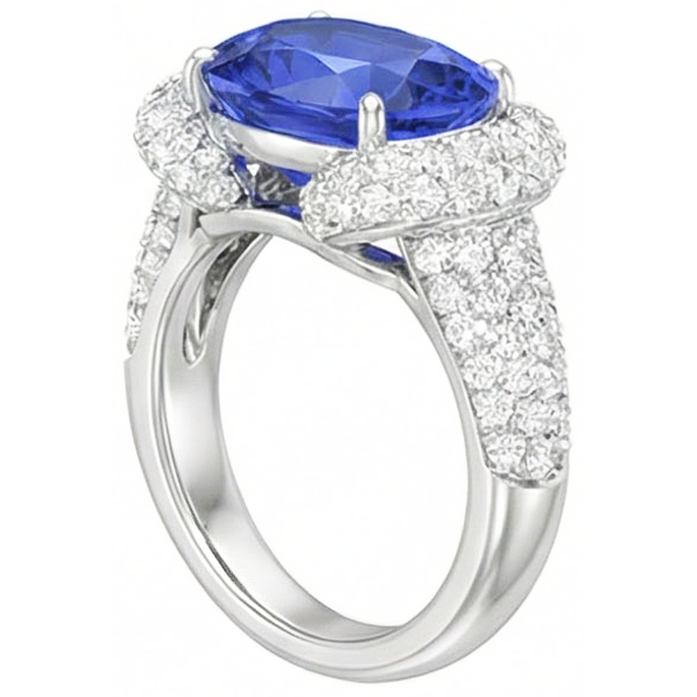 Anello da donna con diamante ovale blu zaffiro 4 carati oro 14k gioielli