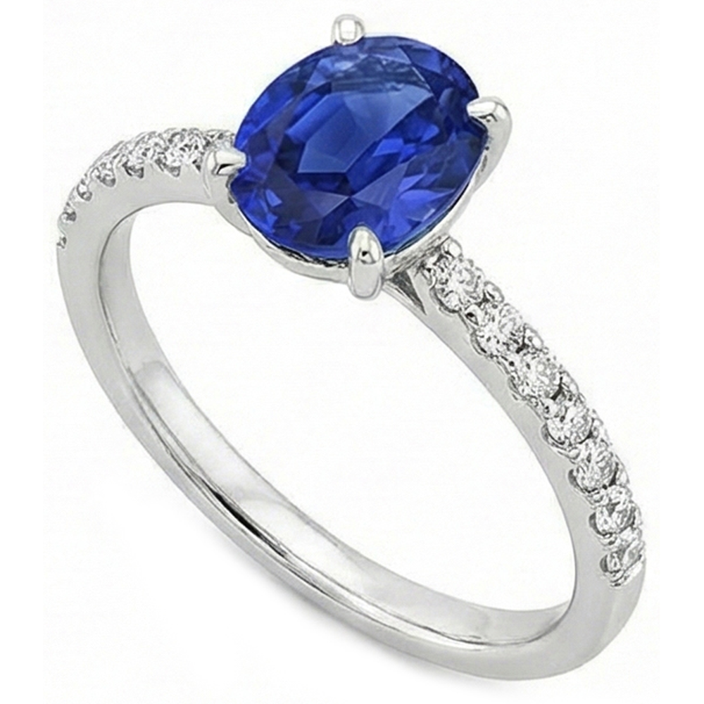 Anello da donna con diamante ovale con accenti di zaffiro di Ceylon in oro 14K 5.50 carati