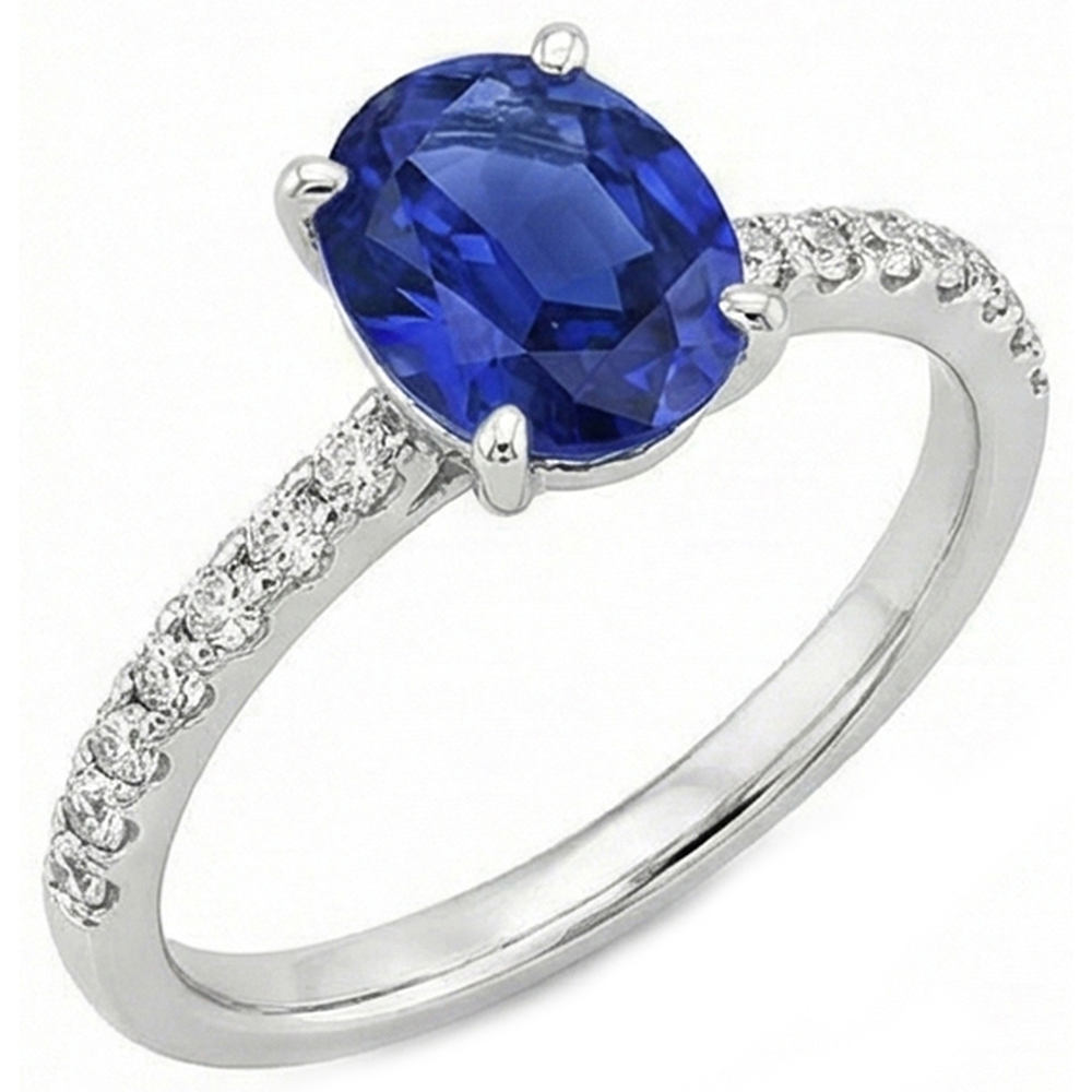 Anello da donna con diamante ovale con accenti di zaffiro di Ceylon in oro 14K 5.50 carati