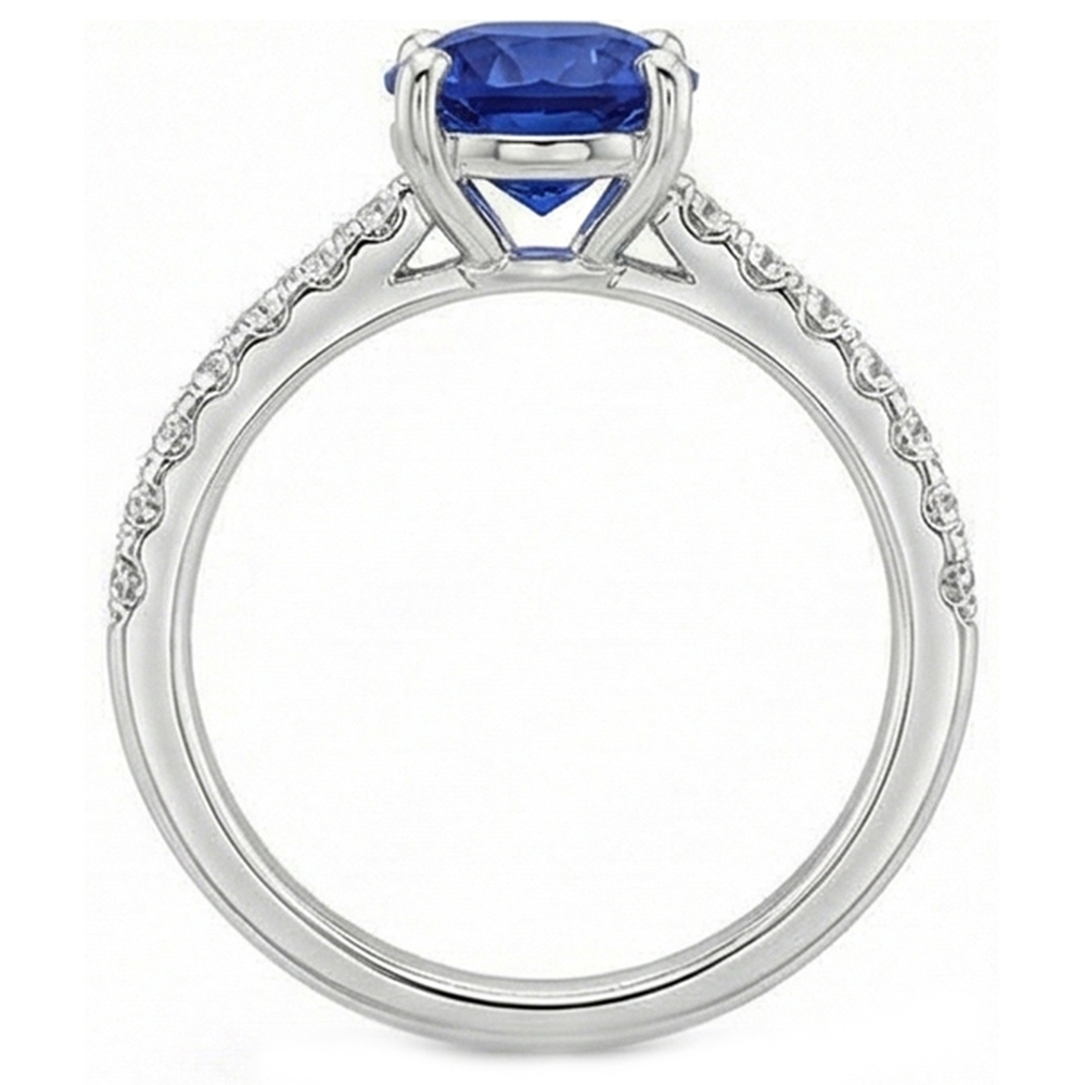 Anello da donna con diamante ovale con accenti di zaffiro di Ceylon in oro 14K 5.50 carati