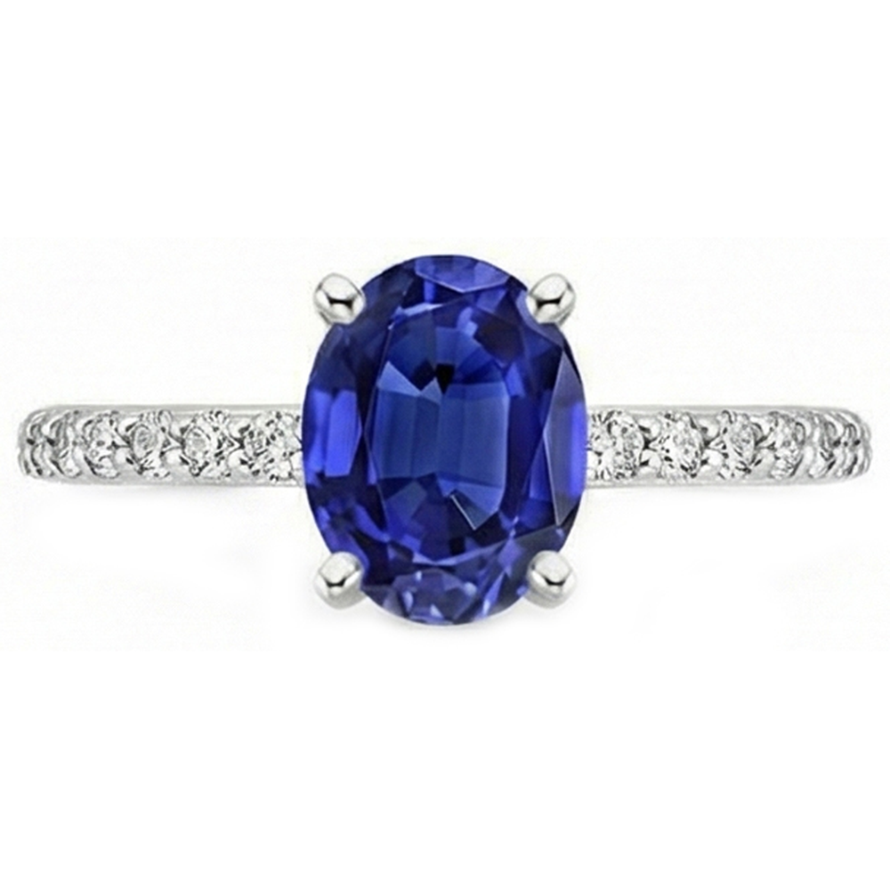 Anello da donna con diamante ovale con accenti di zaffiro di Ceylon in oro 14K 5.50 carati