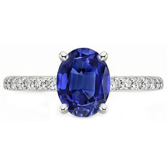 Anello da donna con diamante ovale con accenti di zaffiro di Ceylon in oro 14K 5.50 carati