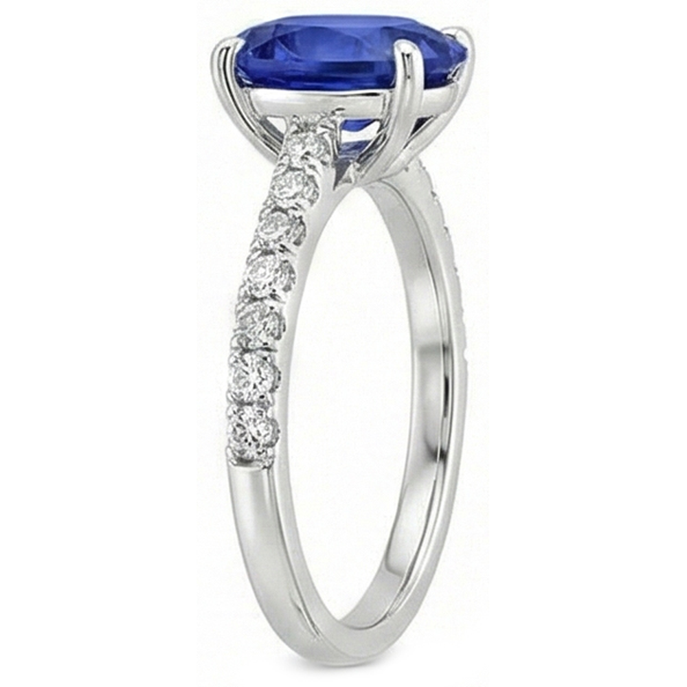 Anello da donna con diamante ovale con accenti di zaffiro di Ceylon in oro 14K 5.50 carati