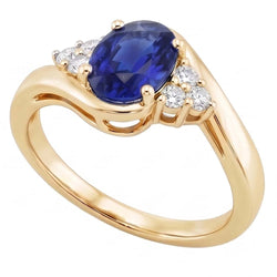 Anello da donna con diamante. punta accentata. zaffiro blu ovale profondo 3.75 carati