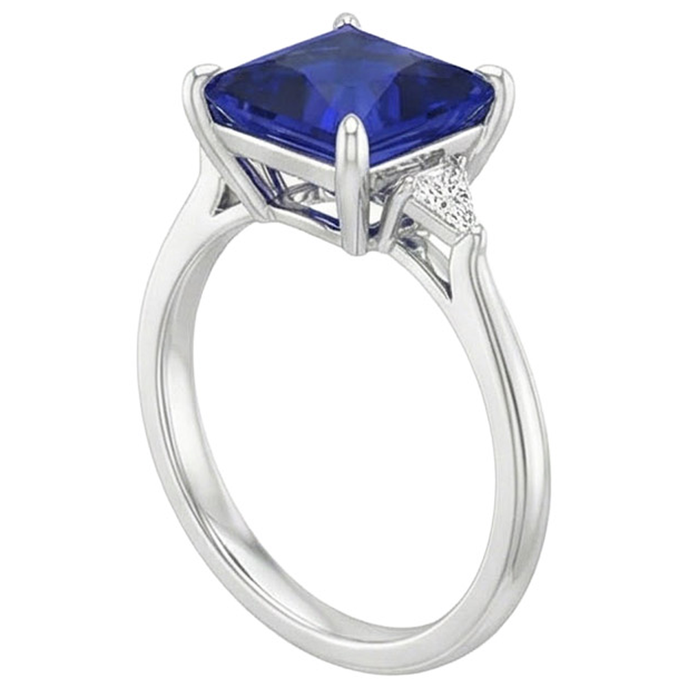 Anello da donna con diamante zaffiro blu principessa 5.25 carati oro bianco
