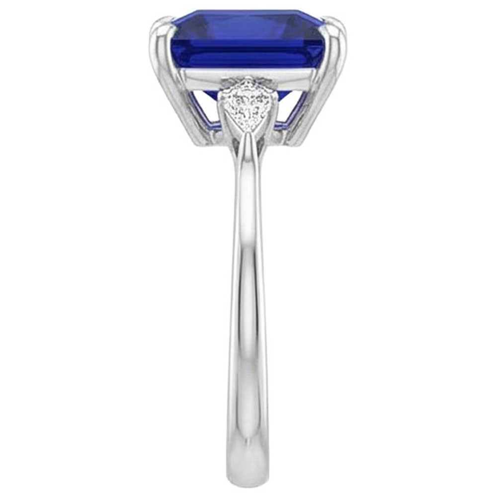 Anello da donna con diamante zaffiro blu principessa 5.25 carati oro bianco
