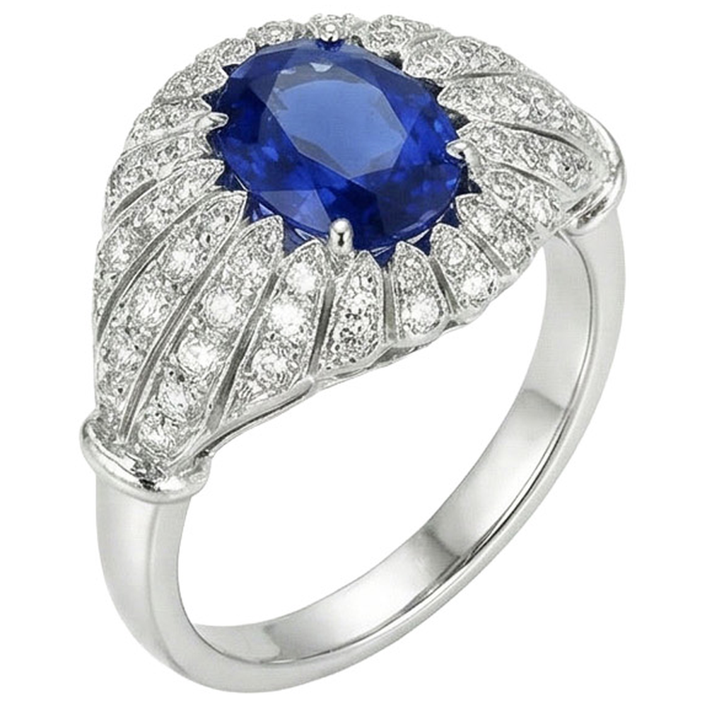 Anello da donna con diamante zaffiro blu stile antico 8.75 carati