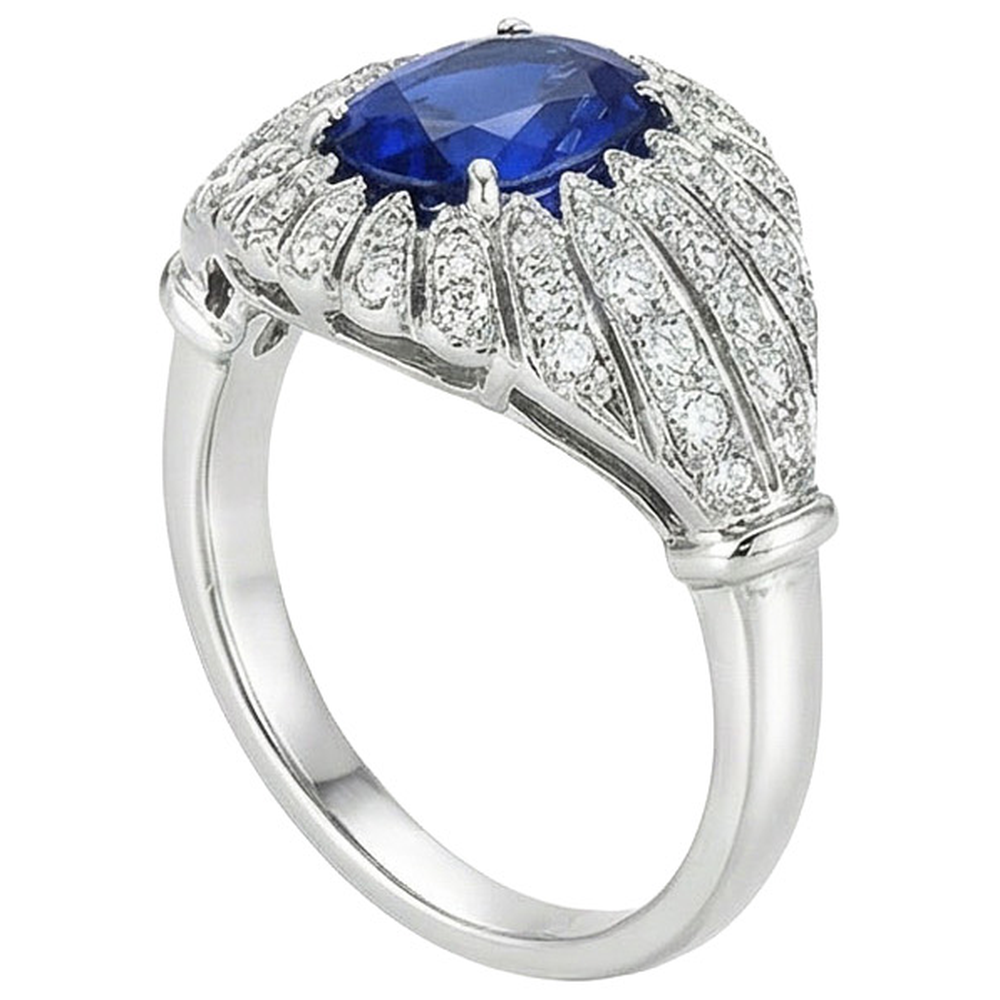 Anello da donna con diamante zaffiro blu stile antico 8.75 carati