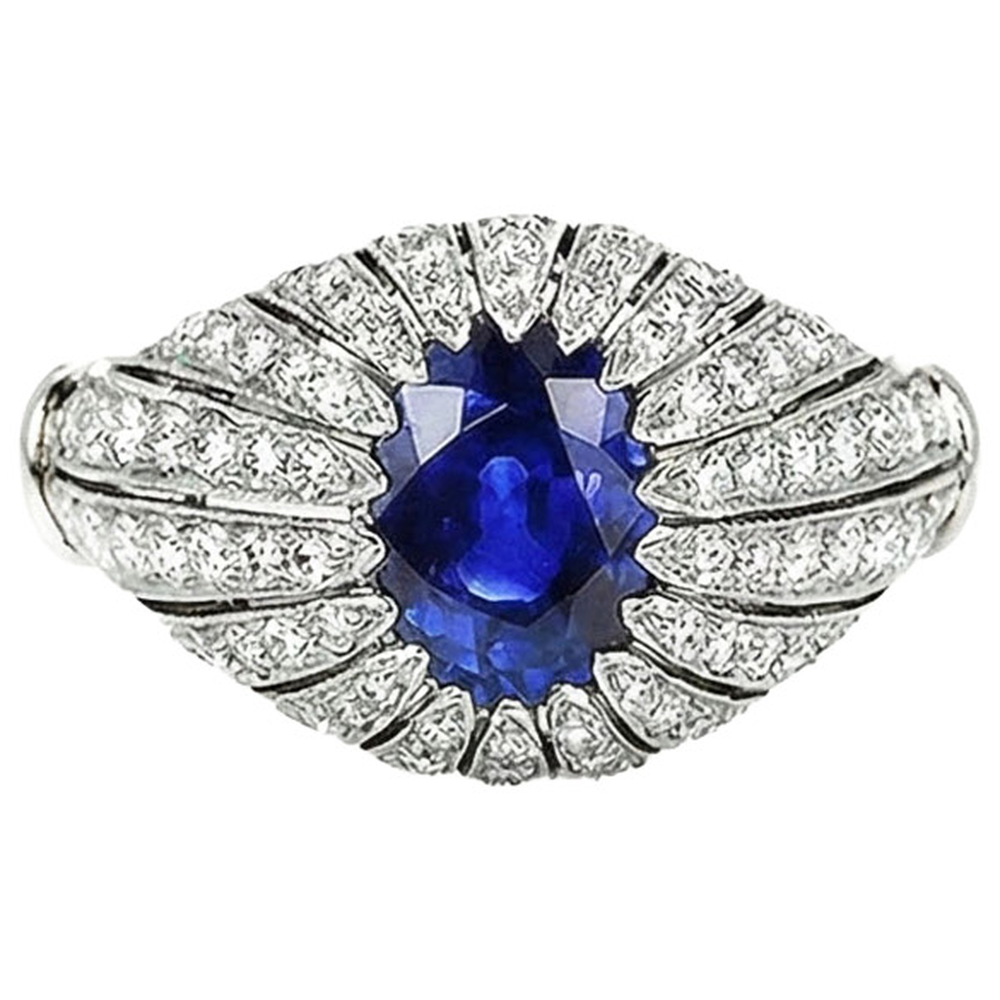 Anello da donna con diamante zaffiro blu stile antico 8.75 carati