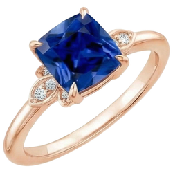 Anello da donna con diamanti e pietre preziose con cuscino zaffiro blu 2.50 carati Nuovo