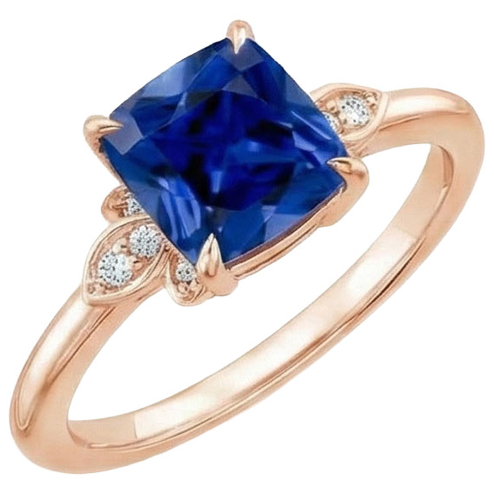Anello da donna con diamanti e pietre preziose con cuscino zaffiro blu 2.50 carati Nuovo