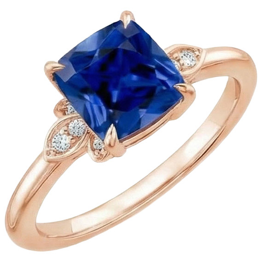 Anello da donna con diamanti e pietre preziose con cuscino zaffiro blu 2.50 carati Nuovo