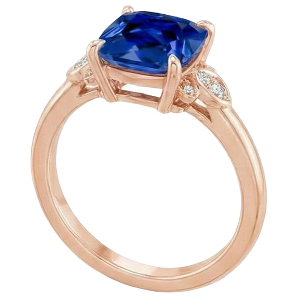 Anello da donna con diamanti e pietre preziose con cuscino zaffiro blu 2.50 carati Nuovo