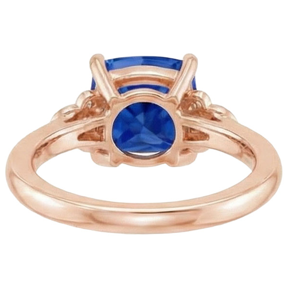 Anello da donna con diamanti e pietre preziose con cuscino zaffiro blu 2.50 carati Nuovo