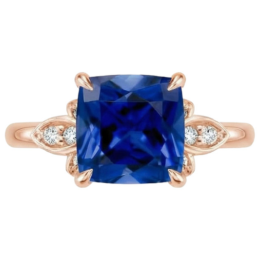 Anello da donna con diamanti e pietre preziose con cuscino zaffiro blu 2.50 carati Nuovo
