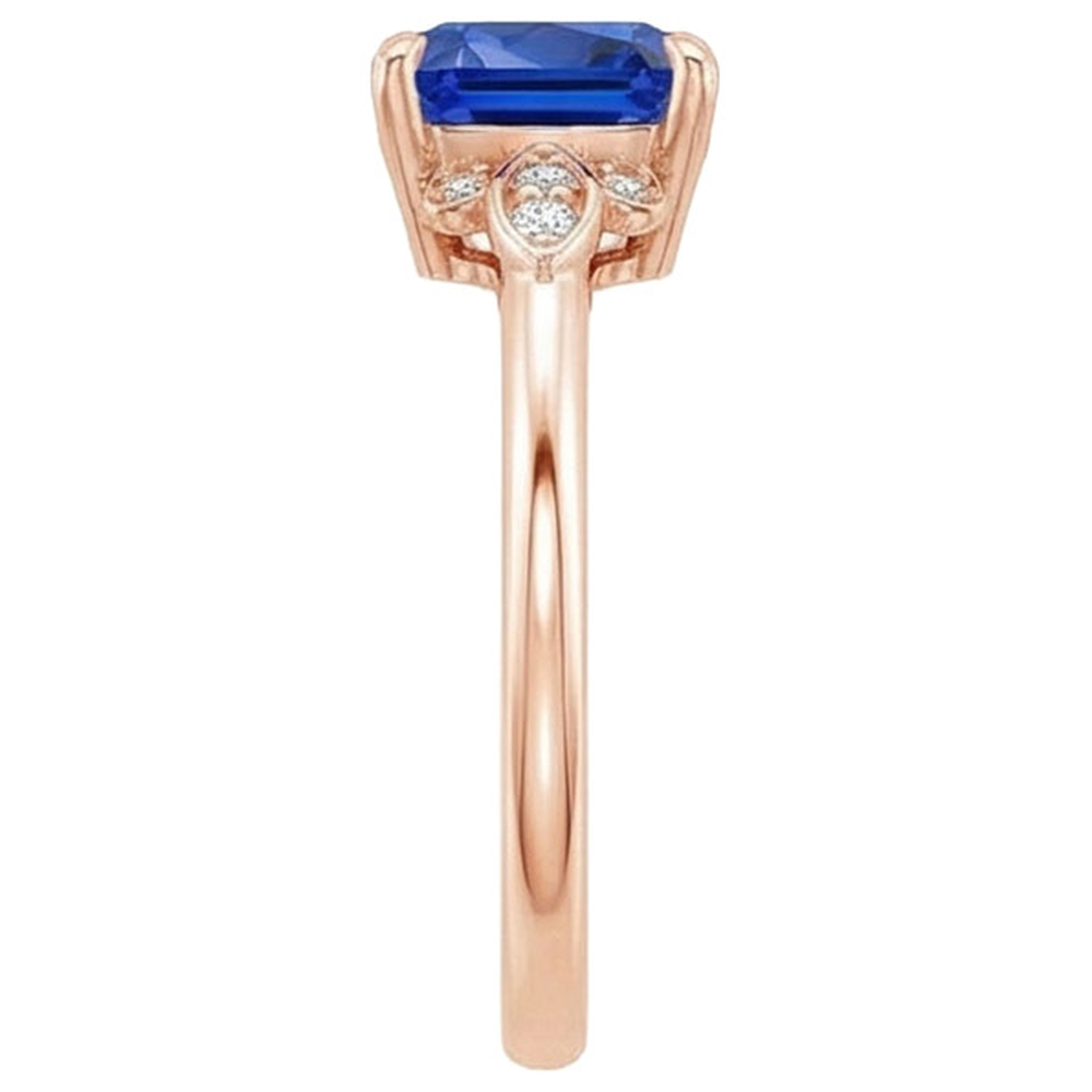 Anello da donna con diamanti e pietre preziose con cuscino zaffiro blu 2.50 carati Nuovo