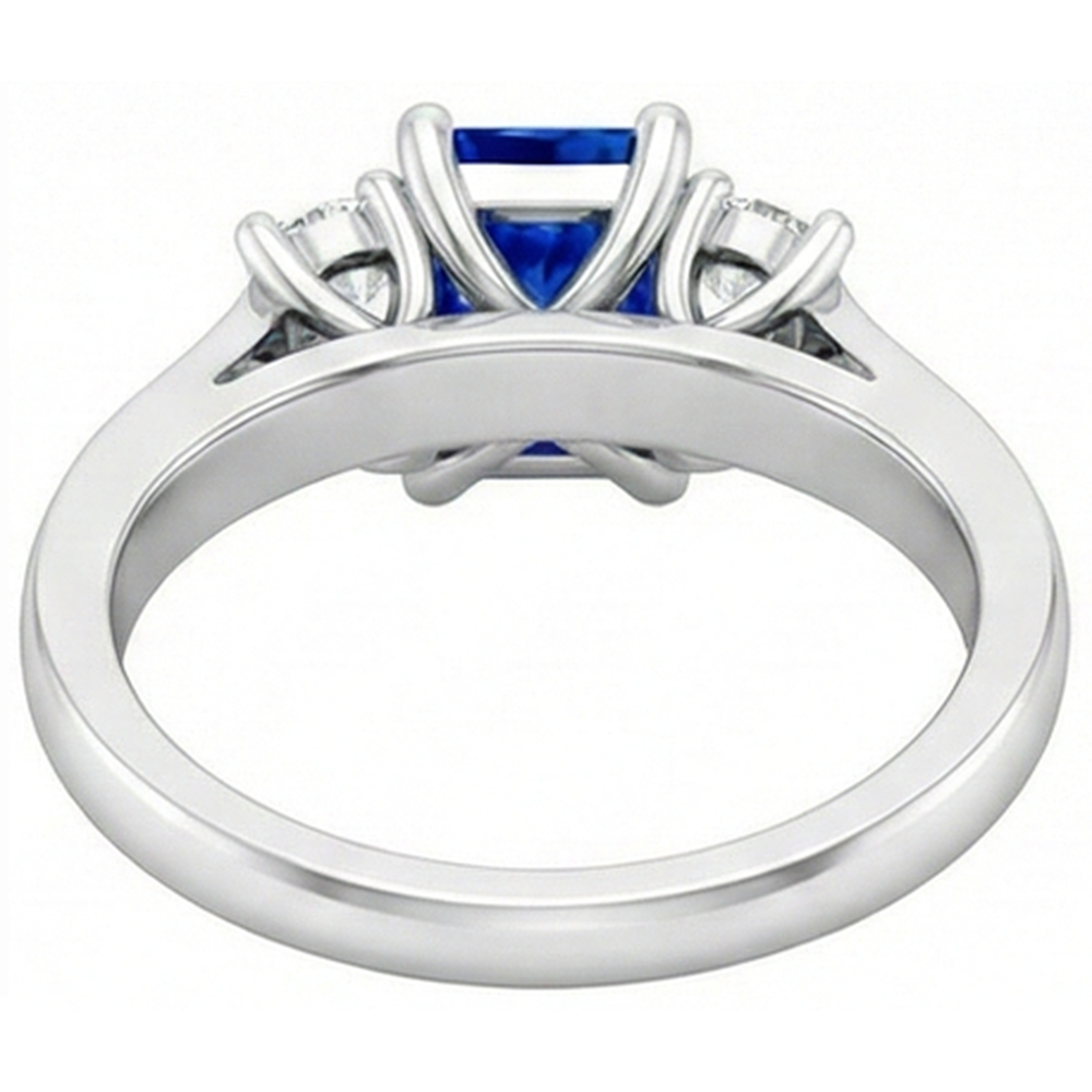 Anello da donna con diamanti tondi. 1,25 carati. Zaffiro di Ceylon. Montatura a U e oro bianco 14K