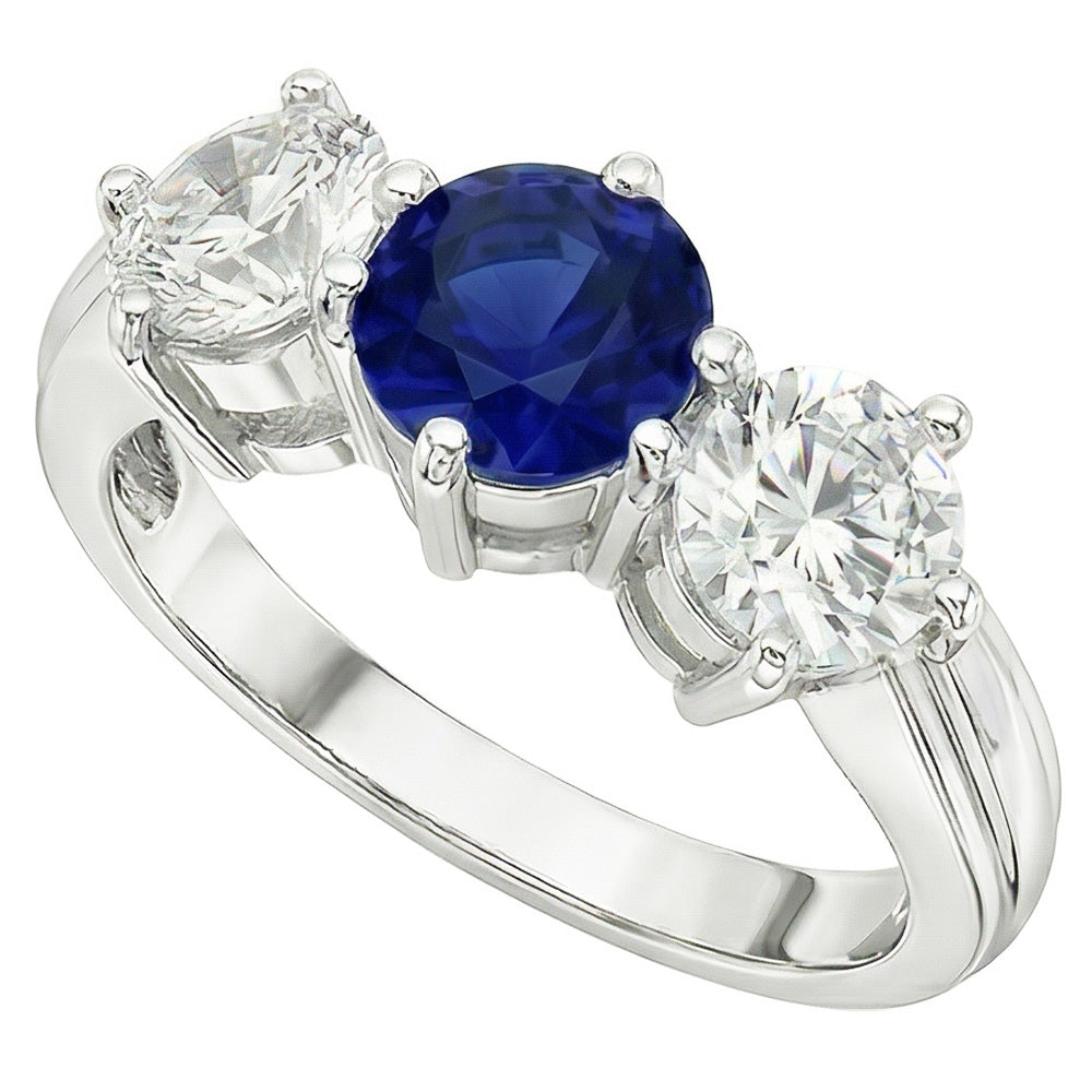 Anello da donna con diamanti tondi zaffiro blu da 5,50 carati 3 pietre gioielli