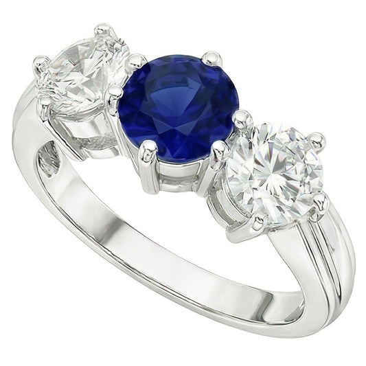 Anello da donna con diamanti tondi zaffiro blu da 5,50 carati 3 pietre gioielli