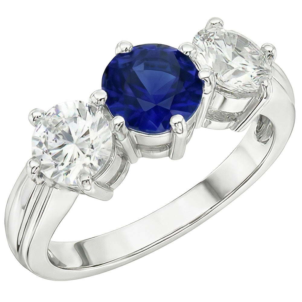 Anello da donna con diamanti tondi zaffiro blu da 5,50 carati 3 pietre gioielli