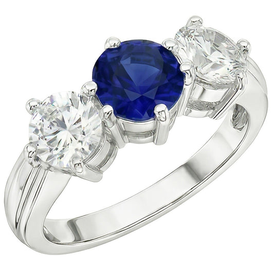 Anello da donna con diamanti tondi zaffiro blu da 5,50 carati 3 pietre gioielli