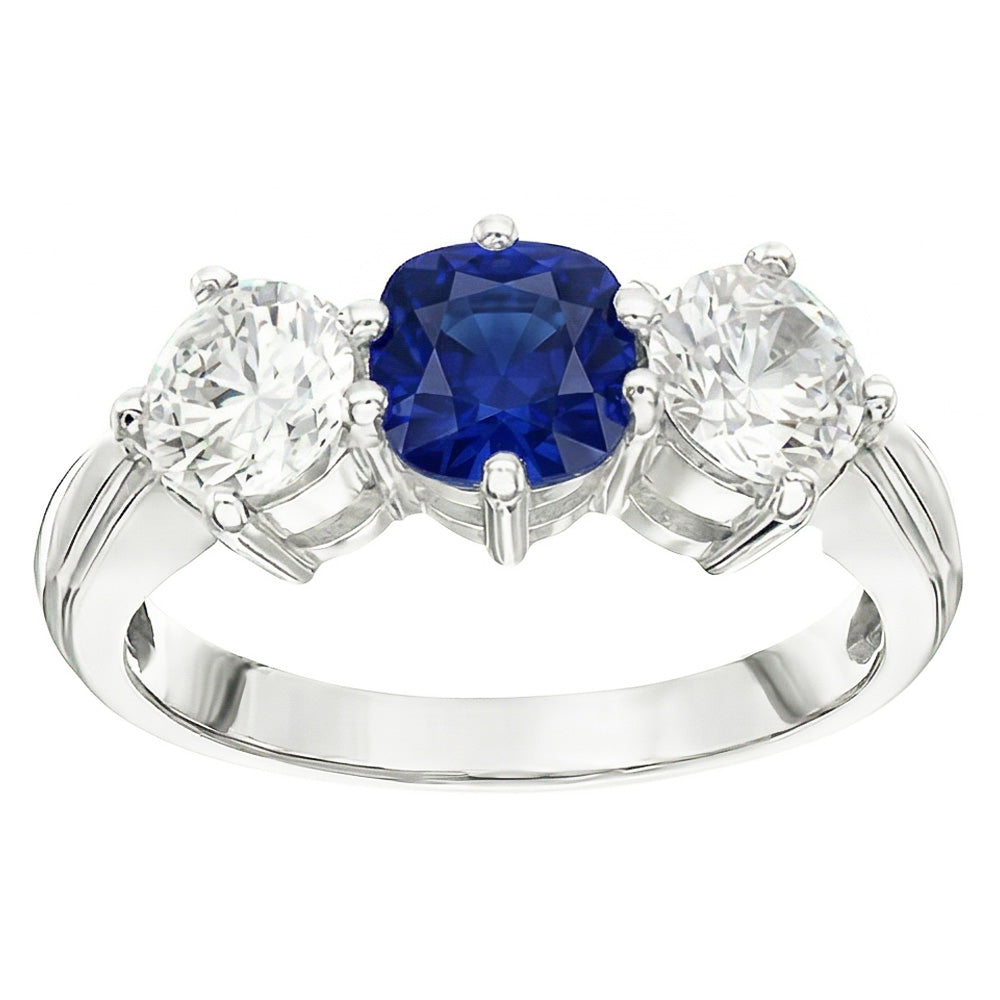Anello da donna con diamanti tondi zaffiro blu da 5,50 carati 3 pietre gioielli
