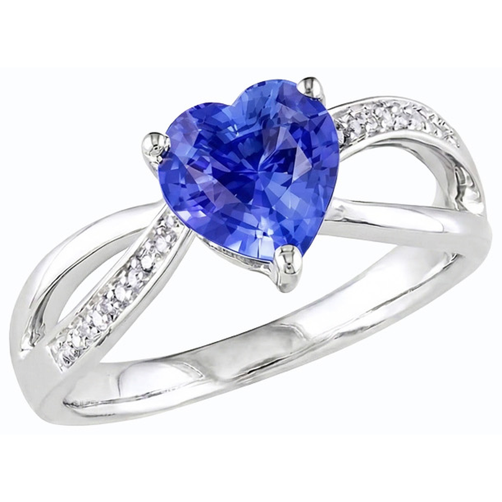 Anello da donna con gemma blu zaffiro a cuore da 3.50 carati con gambo diviso