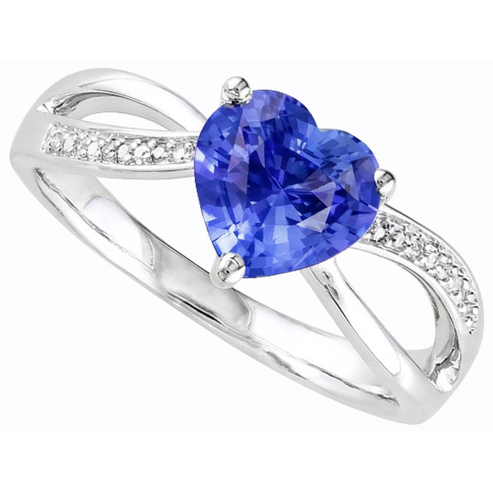 Anello da donna con gemma blu zaffiro a cuore da 3.50 carati con gambo diviso