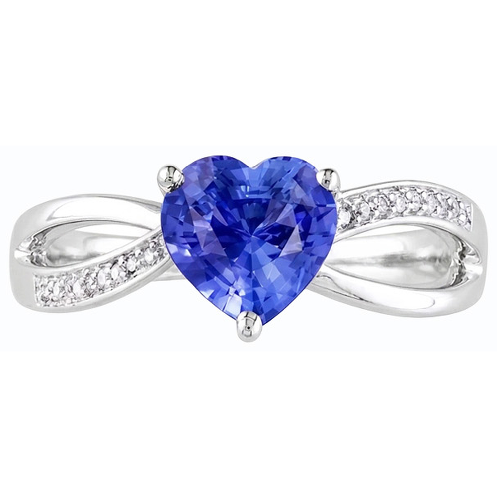 Anello da donna con gemma blu zaffiro a cuore da 3.50 carati con gambo diviso