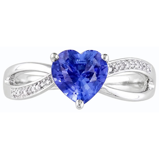 Anello da donna con gemma blu zaffiro a cuore da 3.50 carati con gambo diviso