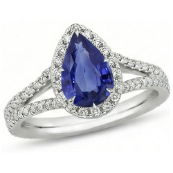 Anello da donna con gemma di aureola pera zaffiro blu con accenti 5.50 carati