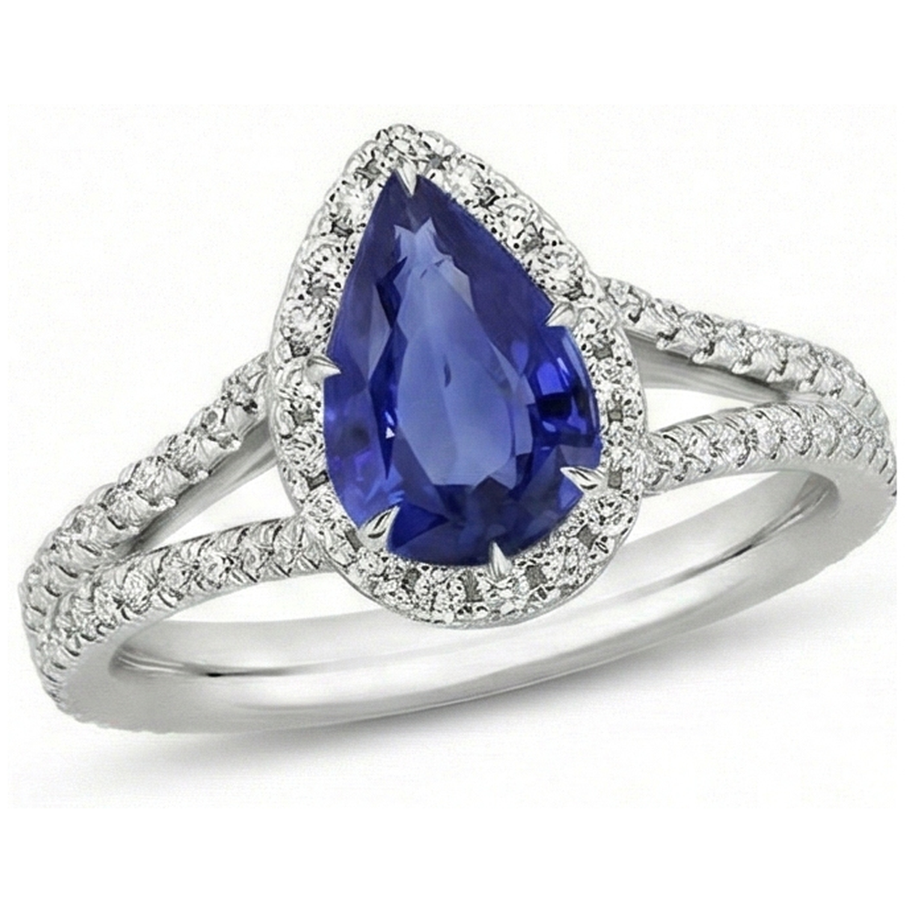 Anello da donna con gemma di aureola pera zaffiro blu con accenti 5.50 carati