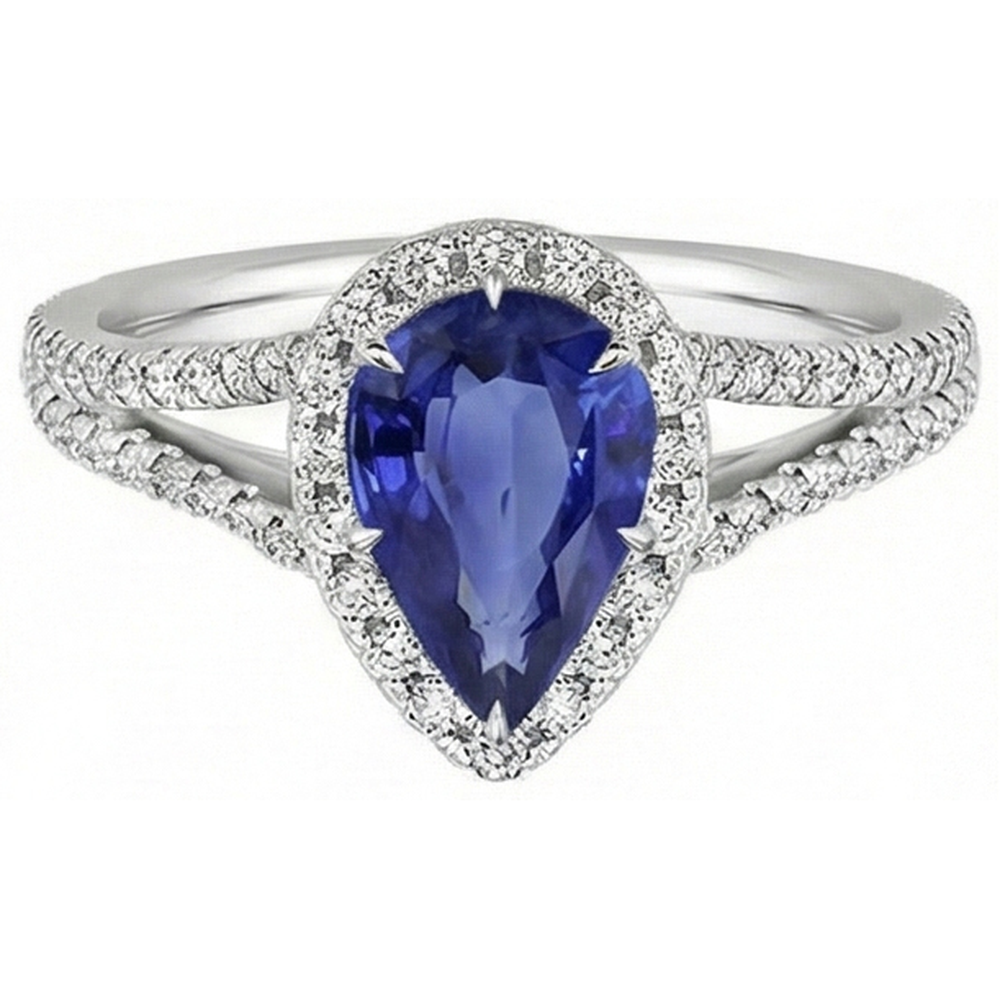 Anello da donna con gemma di aureola pera zaffiro blu con accenti 5.50 carati