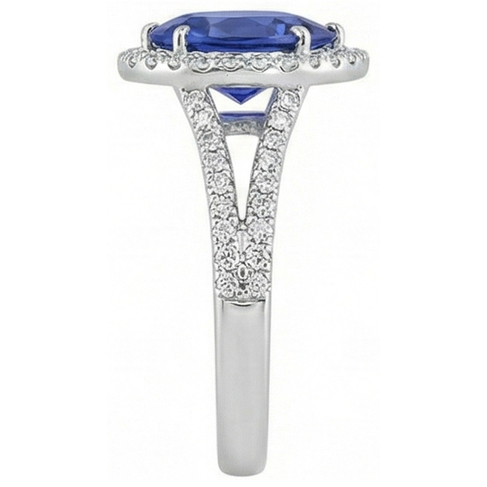 Anello da donna con gemma di aureola pera zaffiro blu con accenti 5.50 carati