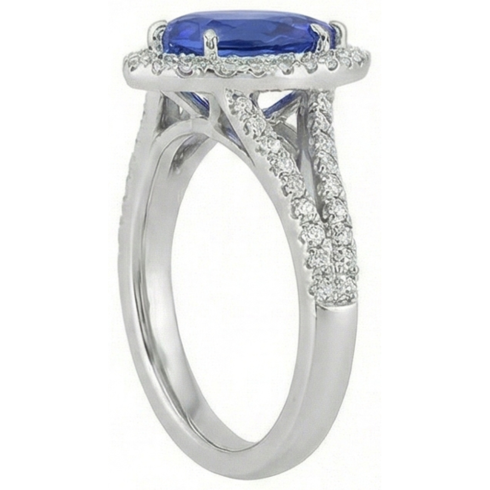 Anello da donna con gemma di aureola pera zaffiro blu con accenti 5.50 carati