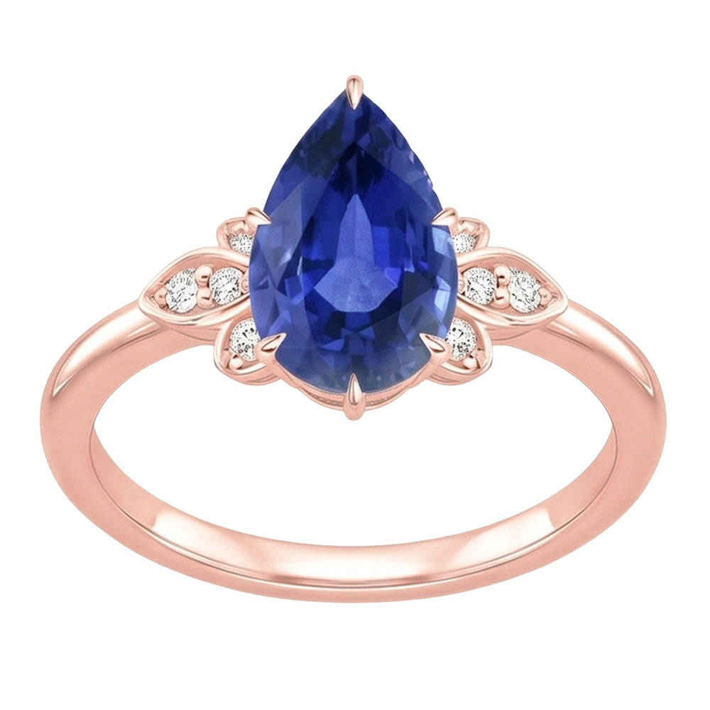 Anello da donna con pietra preziosa zaffiro blu 4.50 carati taglio a pera con accenti