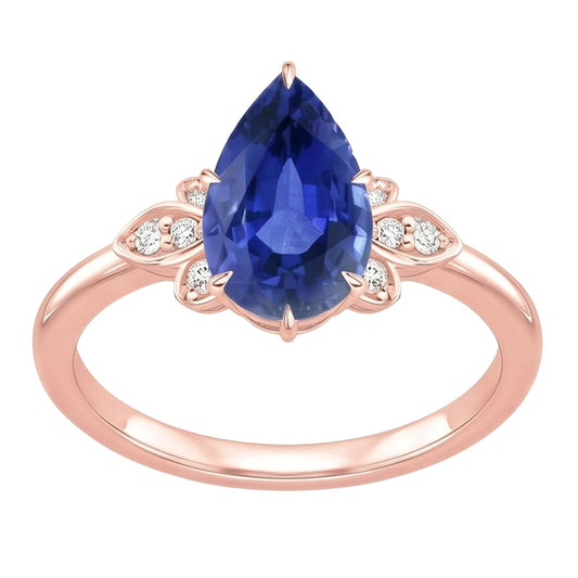 Anello da donna con pietra preziosa zaffiro blu 4.50 carati taglio a pera con accenti