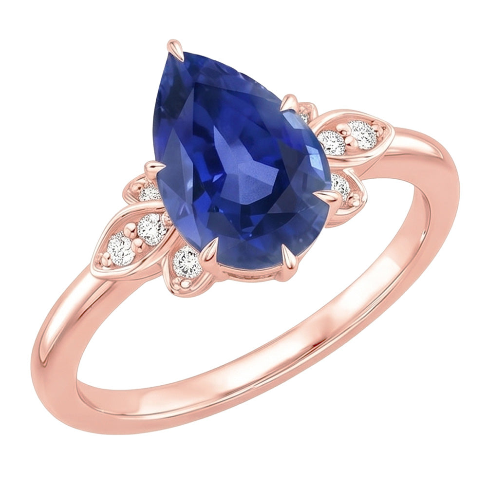 Anello da donna con pietra preziosa zaffiro blu 4.50 carati taglio a pera con accenti