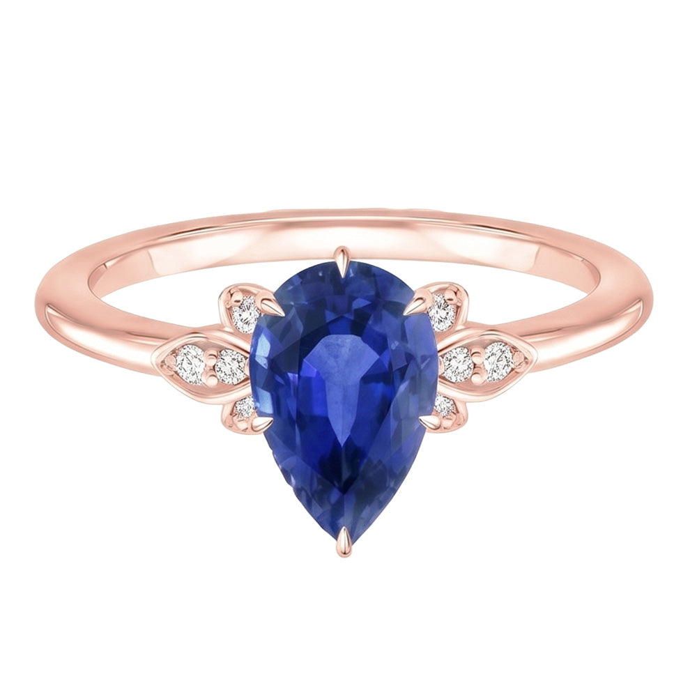 Anello da donna con pietra preziosa zaffiro blu 4.50 carati taglio a pera con accenti