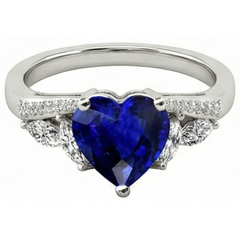 Anello da donna con pietre preziose. cuore. zaffiro. marquise e diamanti rotondi 4 carati