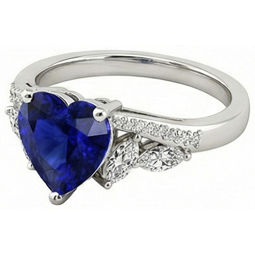 Anello da donna con pietre preziose. cuore. zaffiro. marquise e diamanti rotondi 4 carati