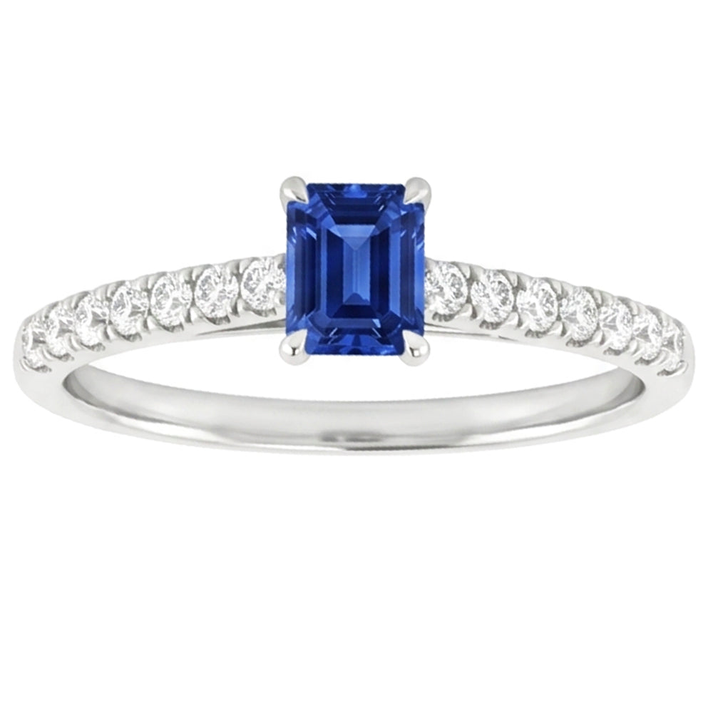 Anello da donna con pietre preziose e diamanti. zaffiro taglio brillante da 1,50 carati con oro bianco 14K