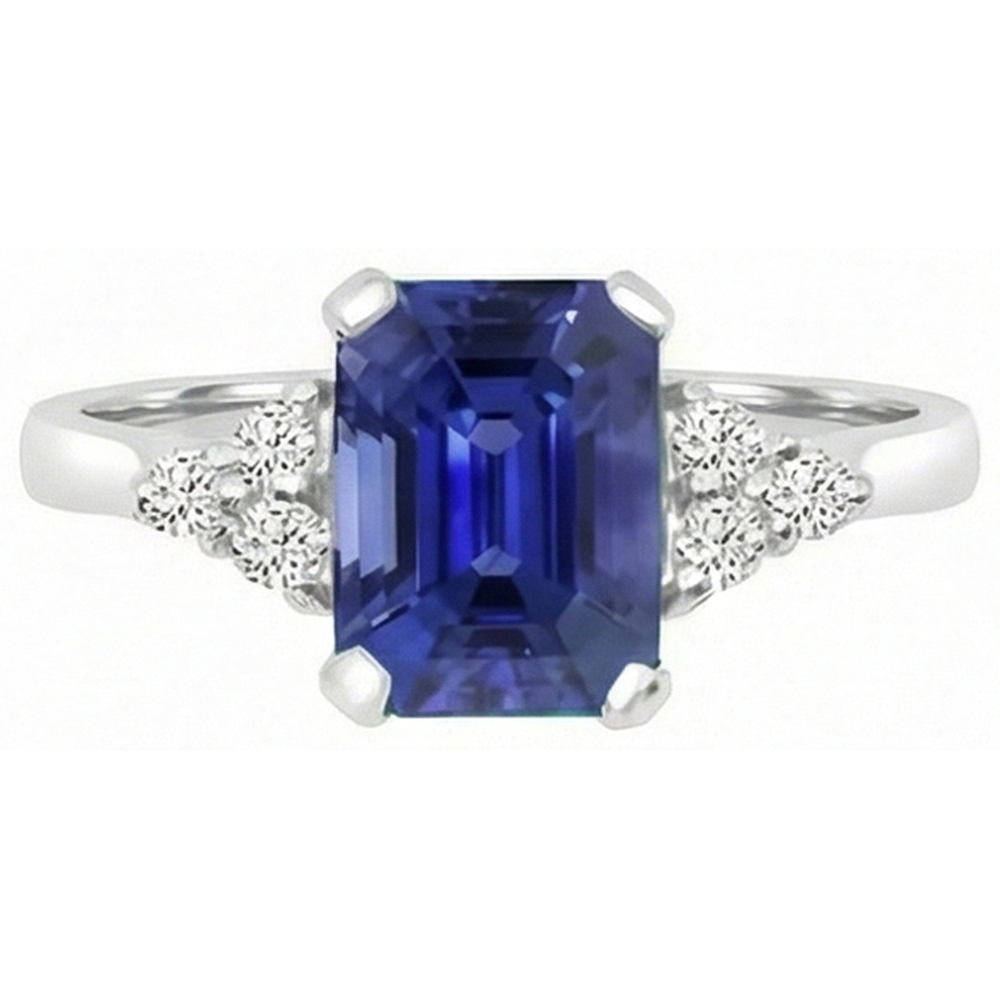 Anello da donna con pietre preziose. smeraldo. zaffiro di Ceylon e diamanti rotondi 3 carati