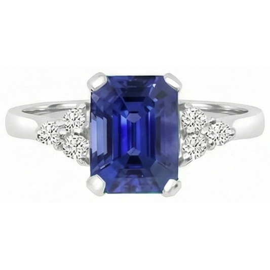 Anello da donna con pietre preziose. smeraldo. zaffiro di Ceylon e diamanti rotondi 3 carati