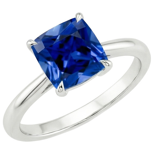 Anello da donna con pietre preziose. solitario. cuscino con zaffiro dello Sri Lanka. 2.25 carati