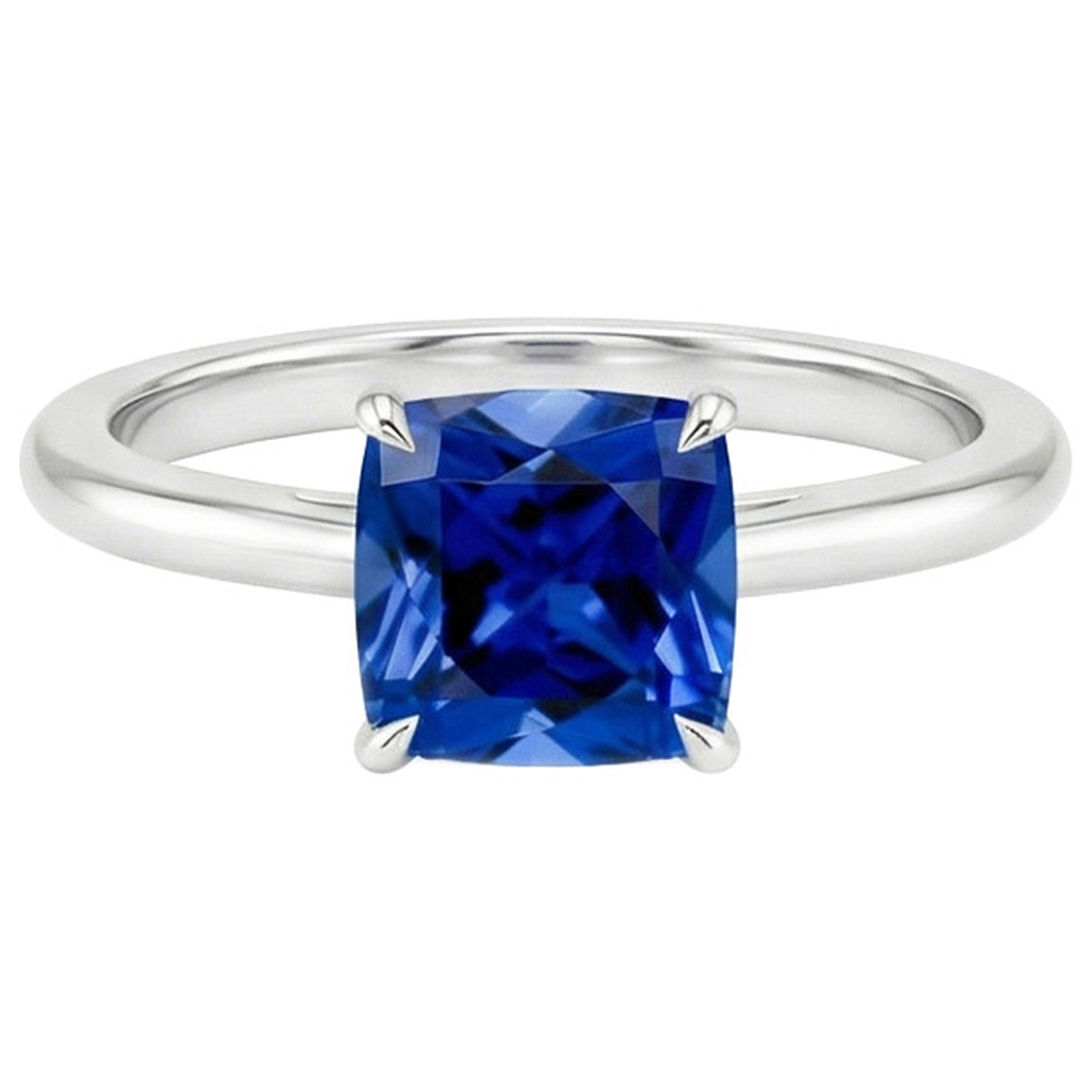 Anello da donna con pietre preziose. solitario. cuscino con zaffiro dello Sri Lanka. 2.25 carati