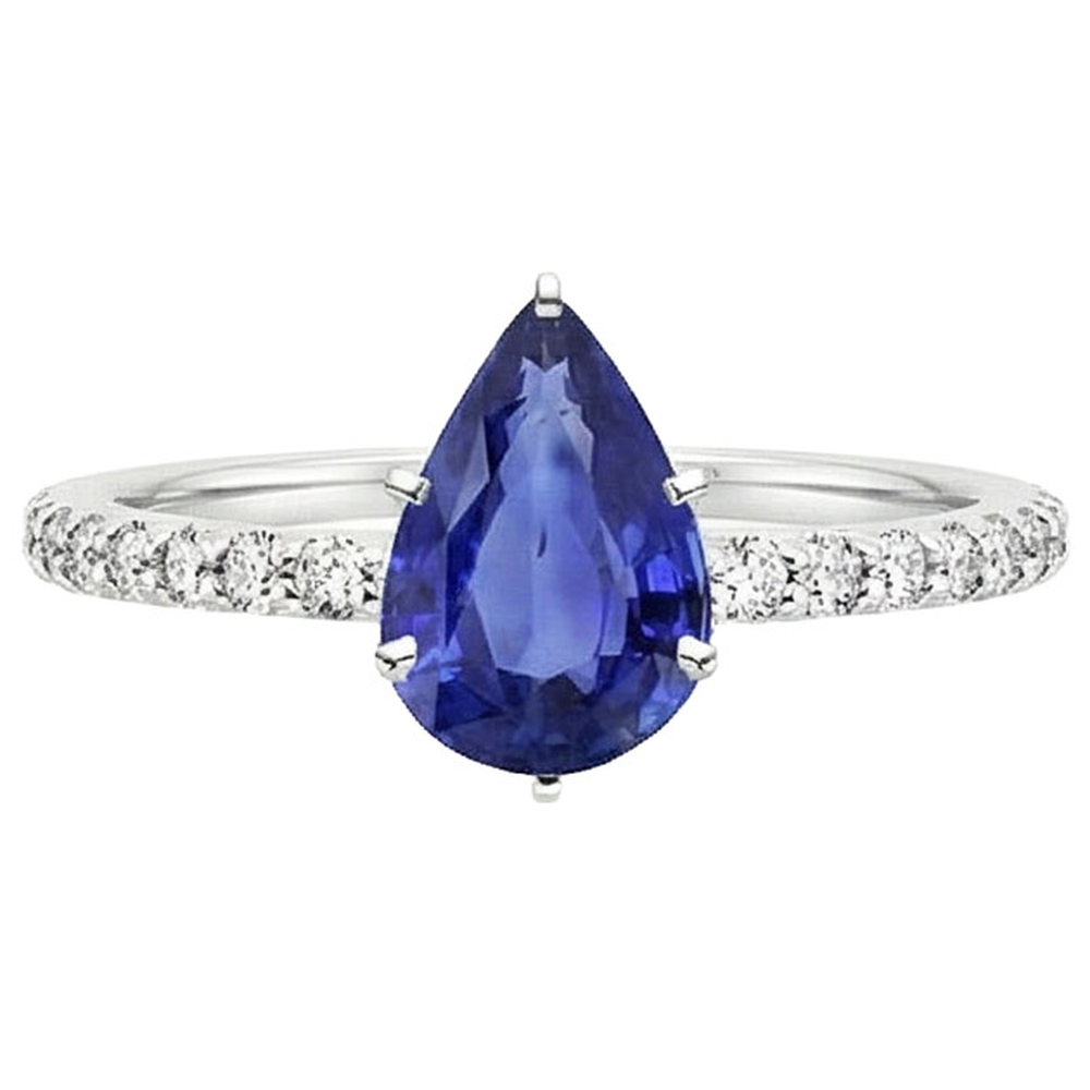 Anello da donna con pietre preziose. zaffiro blu e diamanti. gioielli in oro 5.25 carati
